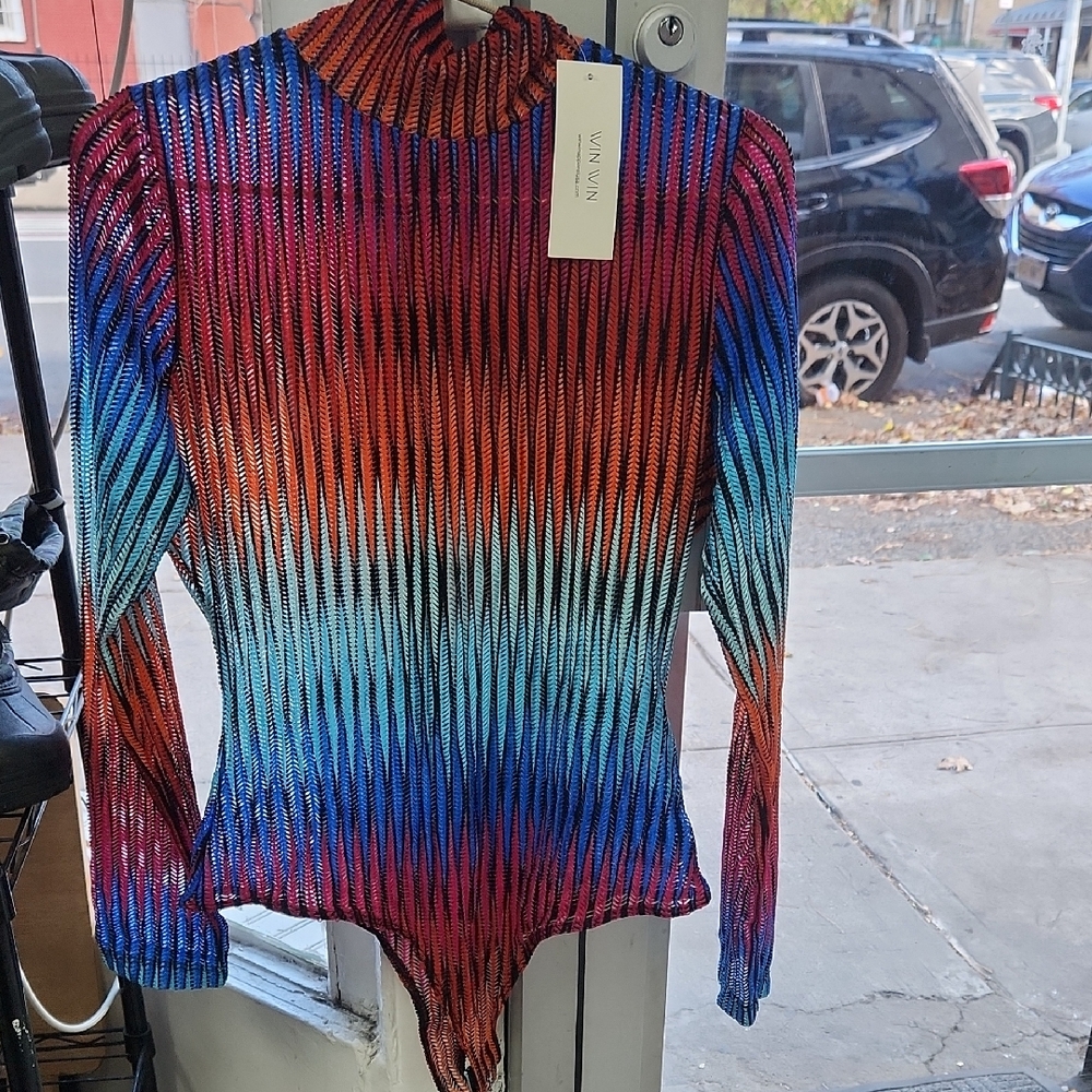 WinWin Vibrant Ribbed Bodysuit in Red, Blue, and Black